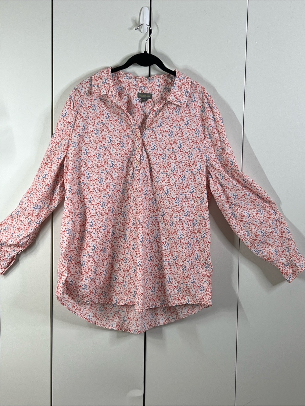 Style & Co Women’s Floral Print Long Sleeve Popover Blouse Size XXL